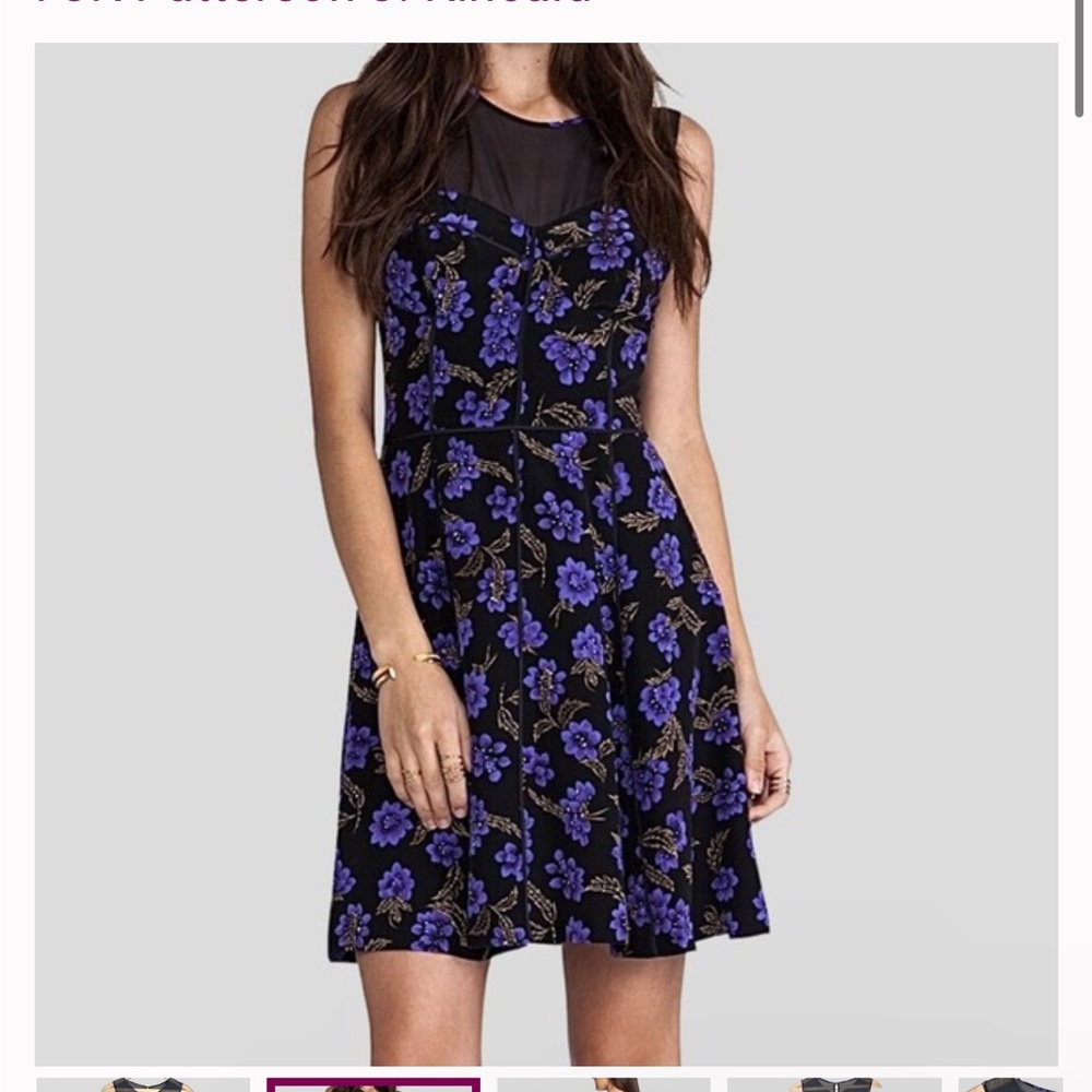 PJK Patterson J. Kincaid Silk black Purple Floral Dress Sheer Yoke Women’s Med